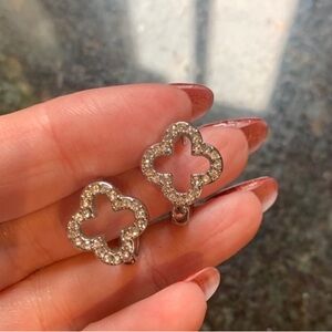 Silver Swarovski Crystal Clover Pierced Fashion Earrings